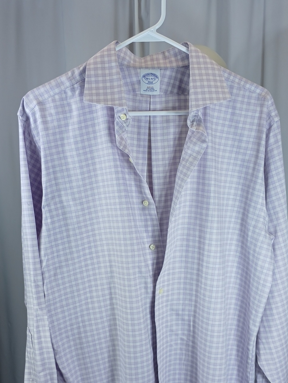 Brooks Brothers Light Lavender & white mens cotton Check Dress Shirt